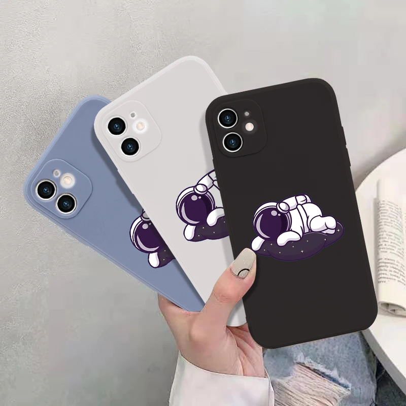 

Camera Protection Phone Case For iPhone 12 11 Pro XR XS Max 8 7 Plus Astronaut Cartoon Shockproof TPU Cover