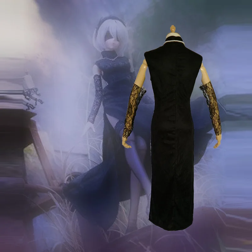 Костюм для косплея NieR: Automata YoRHa 2B кружевное платье Ципао костюмы на Хэллоуин