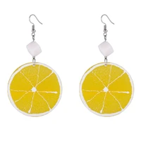 summer resin fresh lemon orange slice drop earrings women acrylic fruit jewelry e56a
