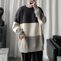 hybskr mens winter sweater loose classic stripe casual harajuku pullover korean style fashion warm oversize tops mens clothing