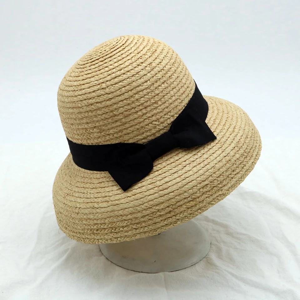 Панама из рафии женская Элегантная Модная плетеная шляпа с бантом ручной работы