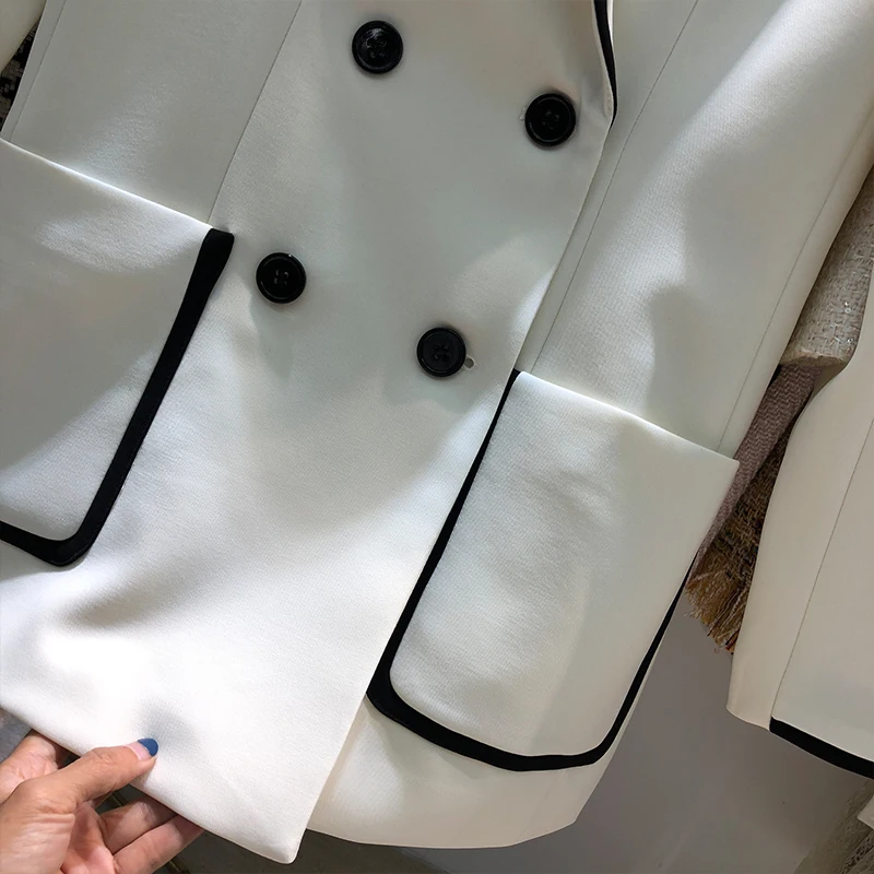 

2020 Autumn Female Turn-down Collar Long-sleeved Blazer Coat Double Breasted Loose Panelled Minimalist Suit Top C637
