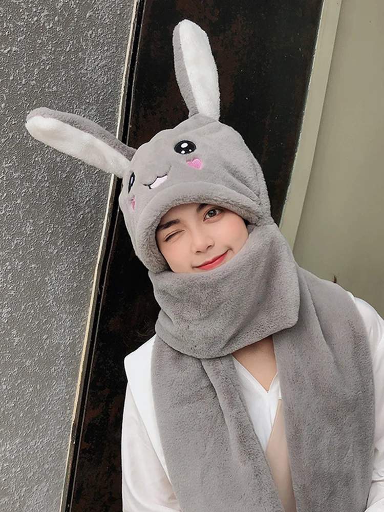

With Scarves Gloves Movable Vertical Women Pinching Moving Rabbit Ears Hat Hand Ear To Move Bunny Ear Hat (With Airbag)