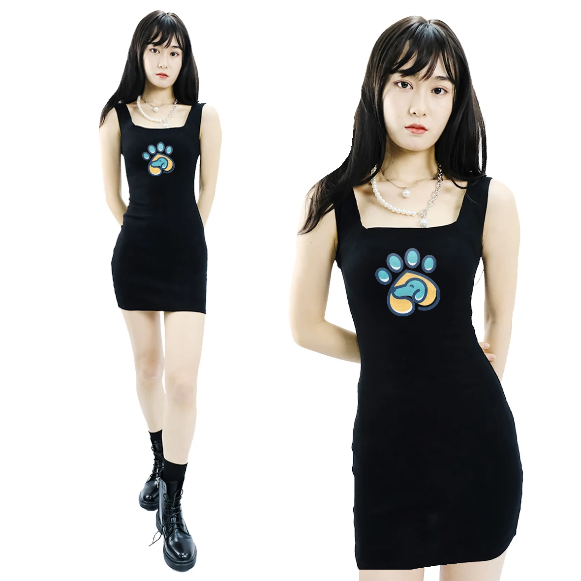 

2021 Y2k Summer Women's Dress Fun Dog Print Girls Female Casual Sleeveless Spaghetti Strap Beach Midi Dresses Party Vestidos