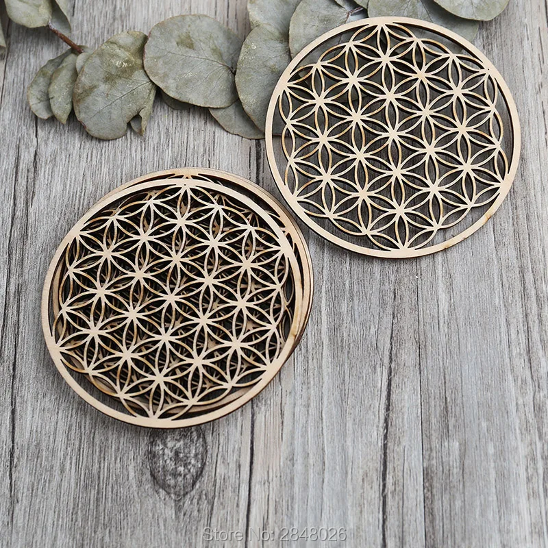 Лазерная резка дерева цветок жизни Coaster геометрические подставки деревянные