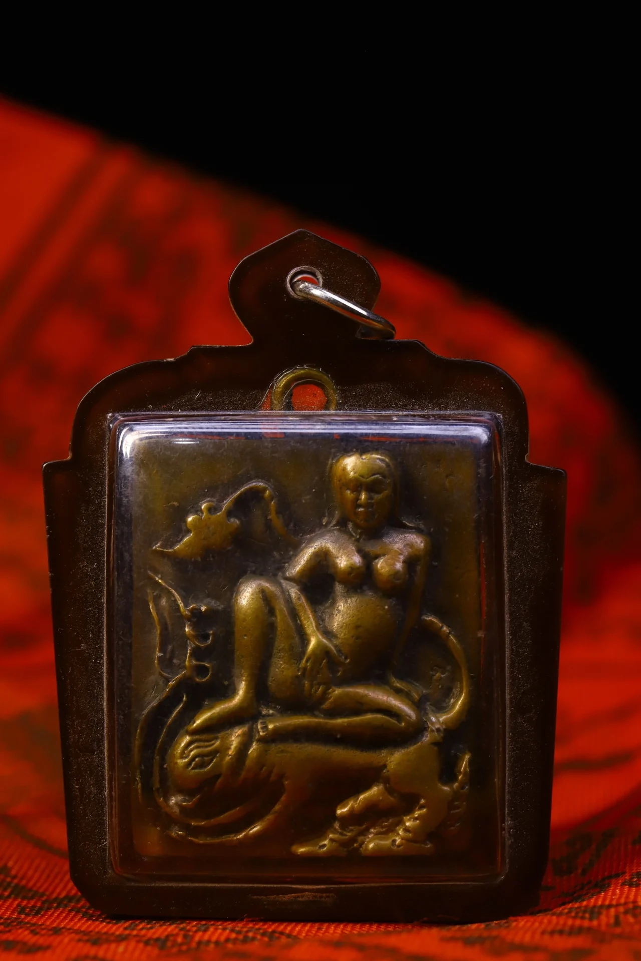 

3"Tibet Temple Collection Old Bronze Engraved Erotica Beauty statue Pendant amulet Town House Exorcism Ward off evil spirits