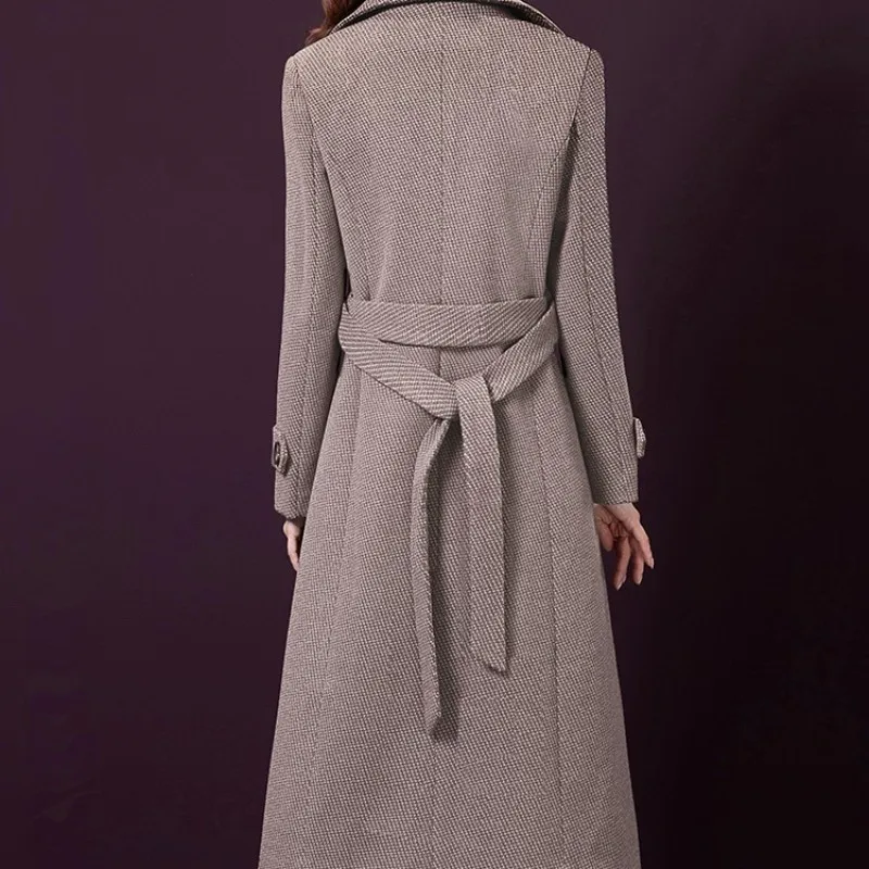 2019 зимнее женское пальто двубортное с воротником и карманами шерстяное большого