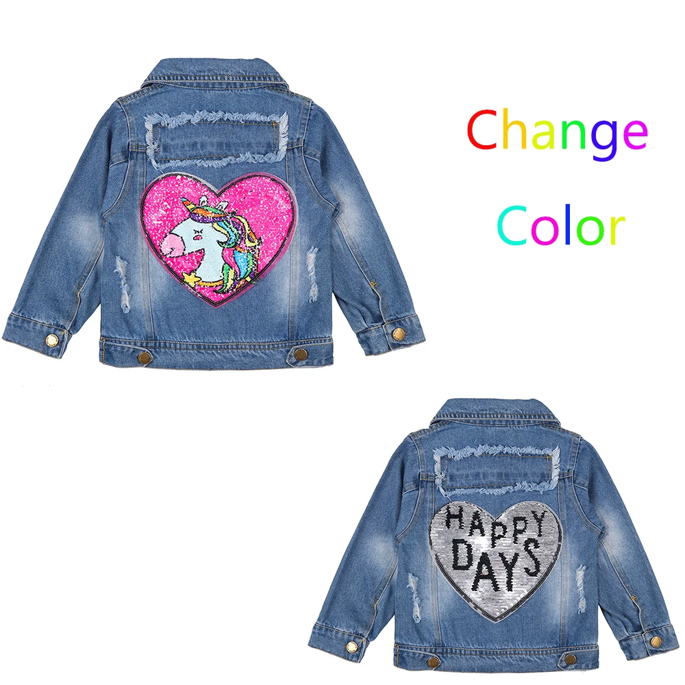 Джинсовая куртка для малышей с единорогом Осенняя детская одежда длинными