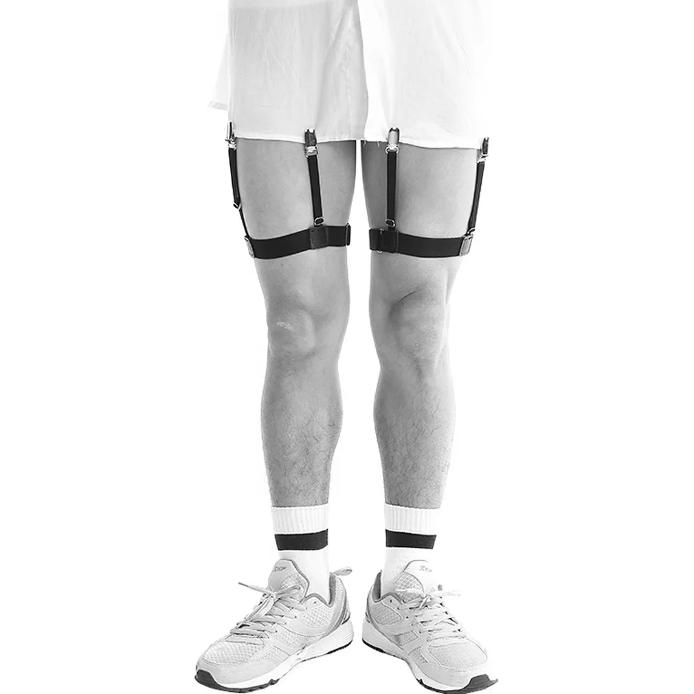 Мужская деловая рубашка нескользящая с зажимом против морщин для чулок белым