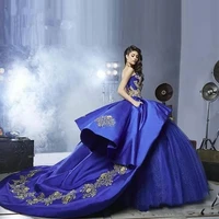 2021 fashion royal blue ball gown quinceanera dresses gold embroidery sweetheart prom gowns sweep train vestidos de 15 anos