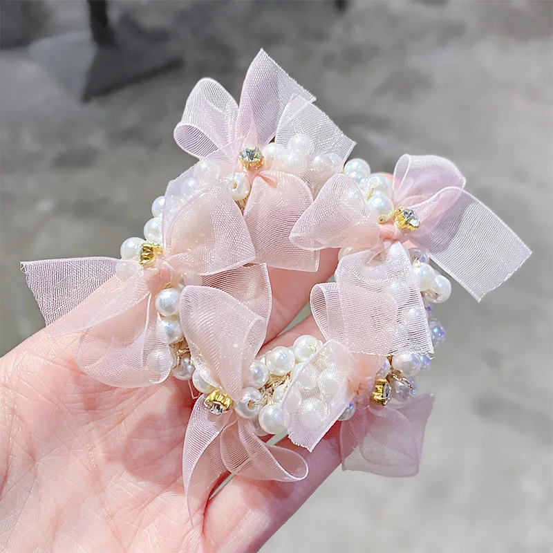 

BEMAY Elegant Lace Bowknot Pearl Hair Ties Women Scrunchies Lady Rubber Band Hair Rope Elastic Hairband Headwear Ornament
