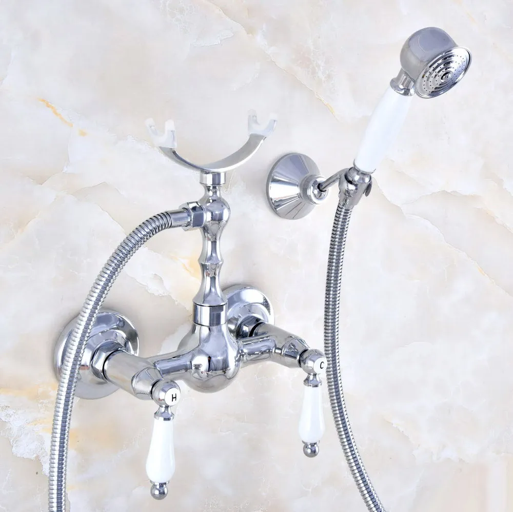 

Современный полированный серебристый хромированный латунный настенный смеситель для ванны с Комплект для ручного душа + 150 см шланговый смеситель 2na743