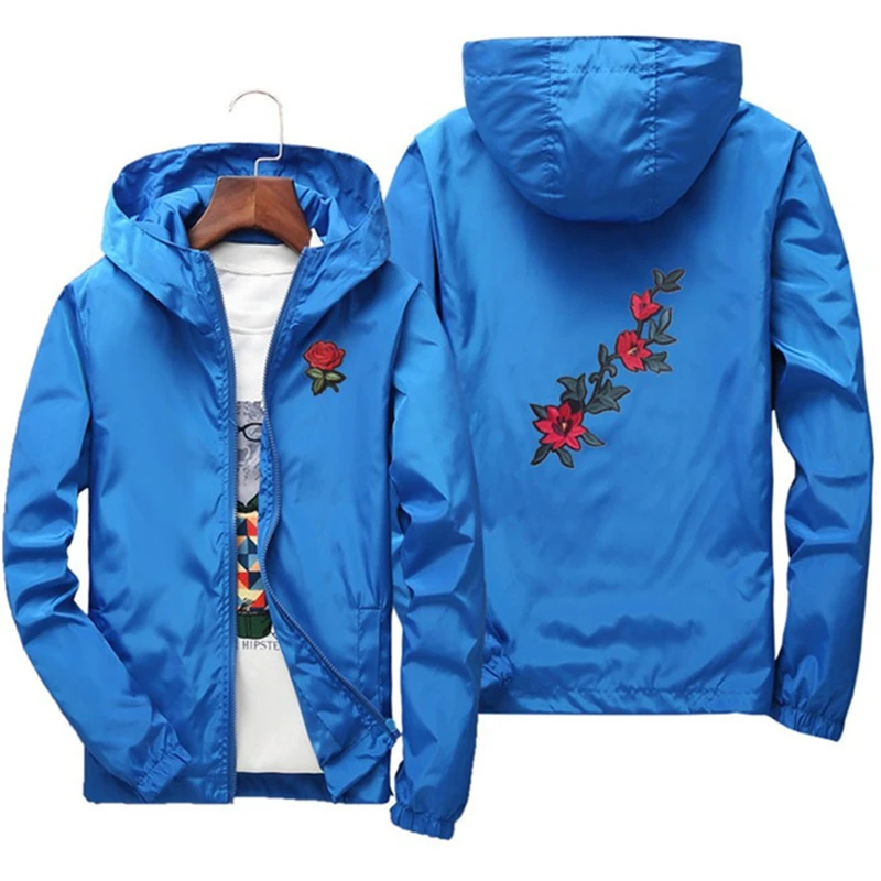 

Fashion Rose Embroidery Thin Jackets for Men Women Polyester Jacket Coat Hip Hop Casual Autumn Windproof Oversized Jackets 7XL