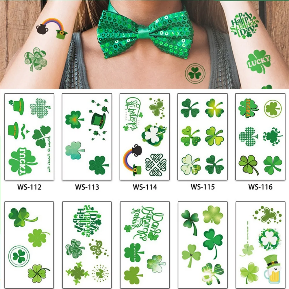 20 видов Мультяшные татуировки ко Дню Св. Патрика зеленые шамбовидные шапки Leprechauns