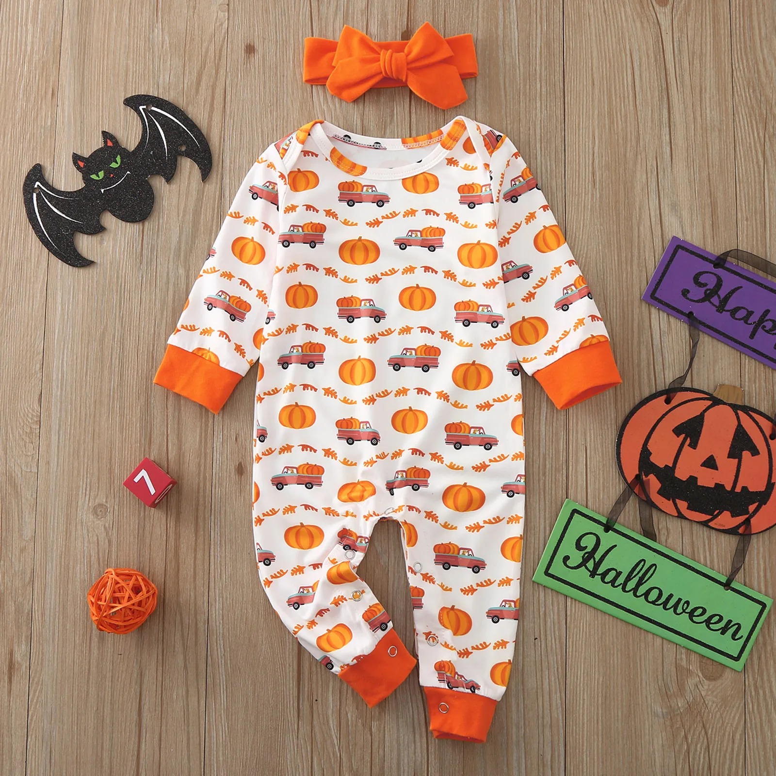 Женский Длинный комбинезон с принтом тыквы + повязка на голову |