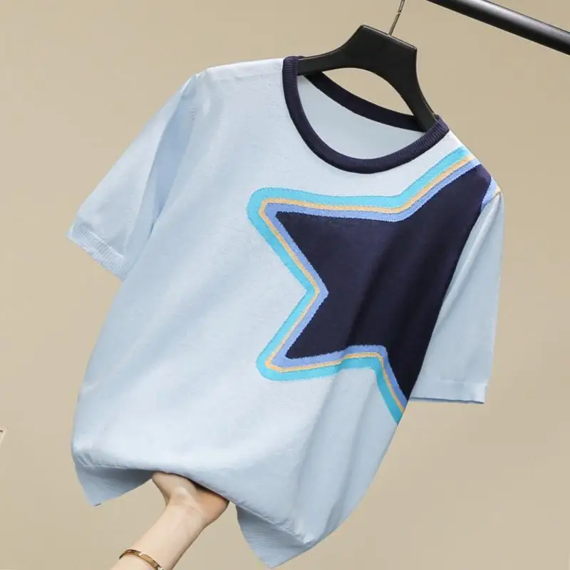 

VANOVICH Summer 2021 New Fashion Knit T Shirts Round-necked Casual Wil Ladies T Shirts Korean Style Short-sleeved Women Clothing