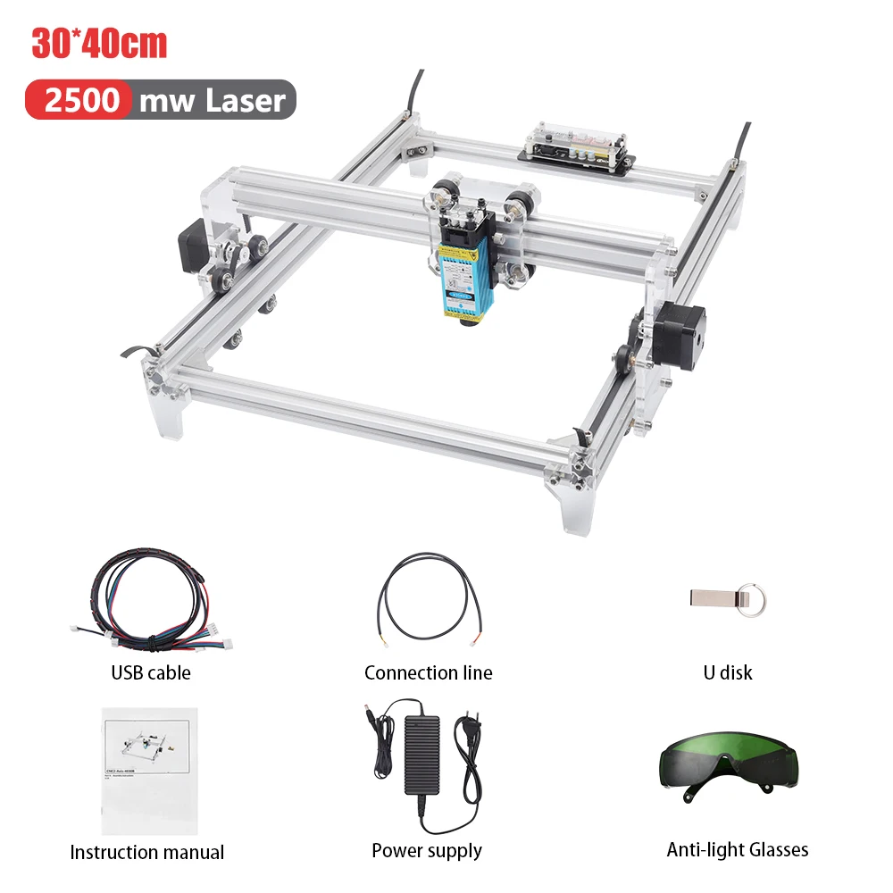 

2500MW 110V 240V DIY CNC Laser Engraving Machine 2Axis Handmade DIY Engraver Desktop Wood Router/Cutter/Printer+Laser 30x40cm