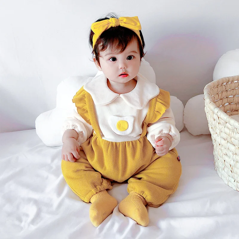 

New autumn and winter Jumpsuit for girls with flying sleeves baby clothes