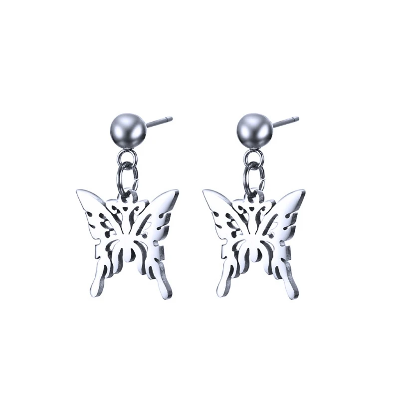 

Punk Butterfly Stainless Steel Pendant Necklace Earrings Fashion Jewelry Unisex 6XDA