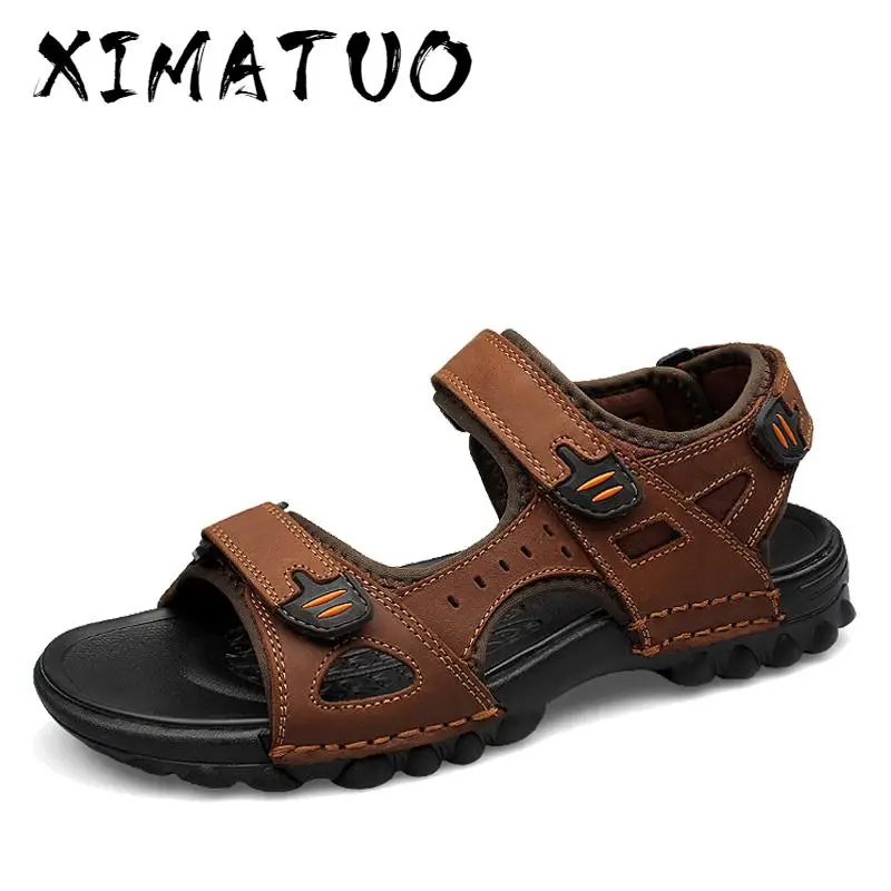 Лидер продаж Брендовые мужские сандалии из натуральной кожи Мужская пляжная
