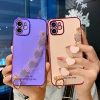 luxury 6d electroplate plated fashion phone case for oppo a94 reno 5 lite f oppo f19 pro love heart wrist bracelet phone cover