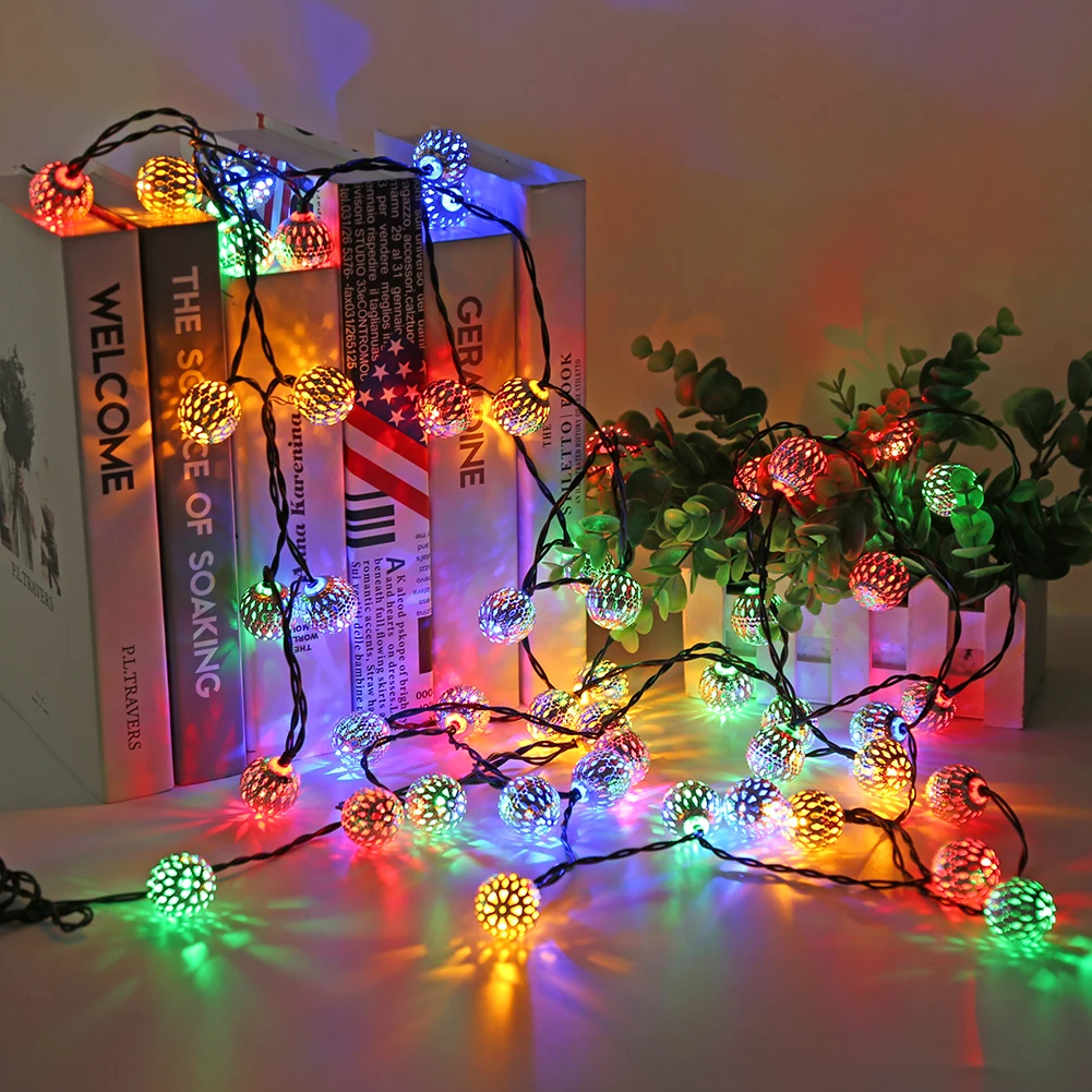 

5/7 м 20/50 светодиодный солнечный свет гирлянды металлические полые IP65 Водонепроницаемый марокканский шар волшебная лампа, для сада вечерние ...