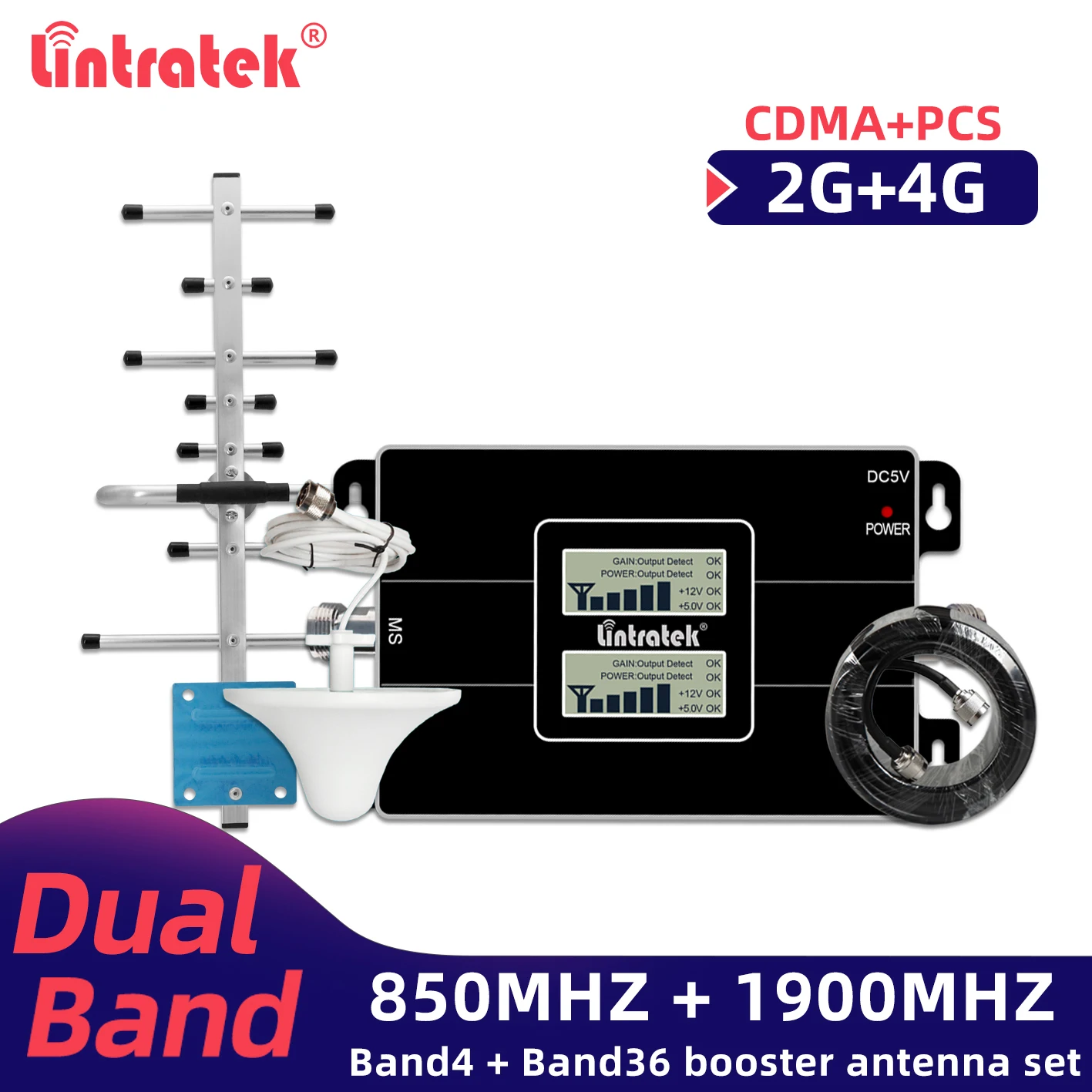 Lintratek 850 CDMA B5 усилитель сигнала 1900 2G 3G МГц Ретранслятор с ЖК дисплеем сетевой PCS