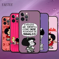 cartoon mafalda case for apple iphone 13 12 mini 11 pro max 7 8 soft phone coque x xs xr 6 6s plus se 2020 black fundas capas