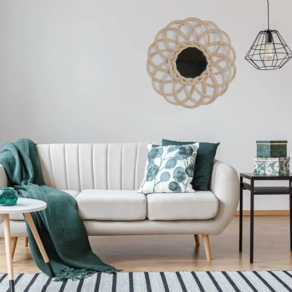 Плетеное зеркало из ротанга Скандинавское ручной работы украшение для