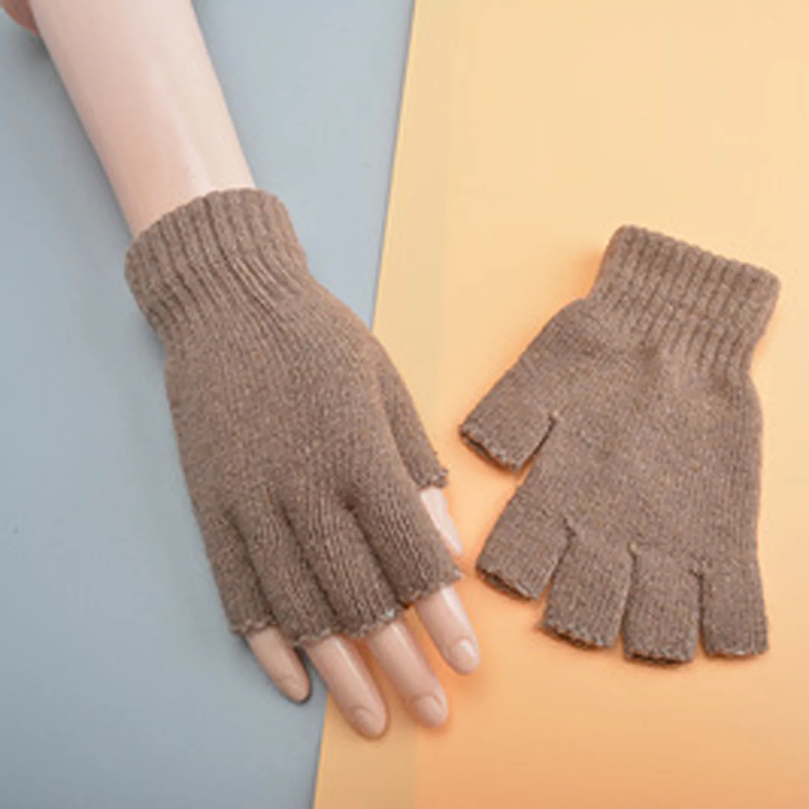 Перчатки без пальцев шерстяные вязаные однотонные перчатки разных цветов для
