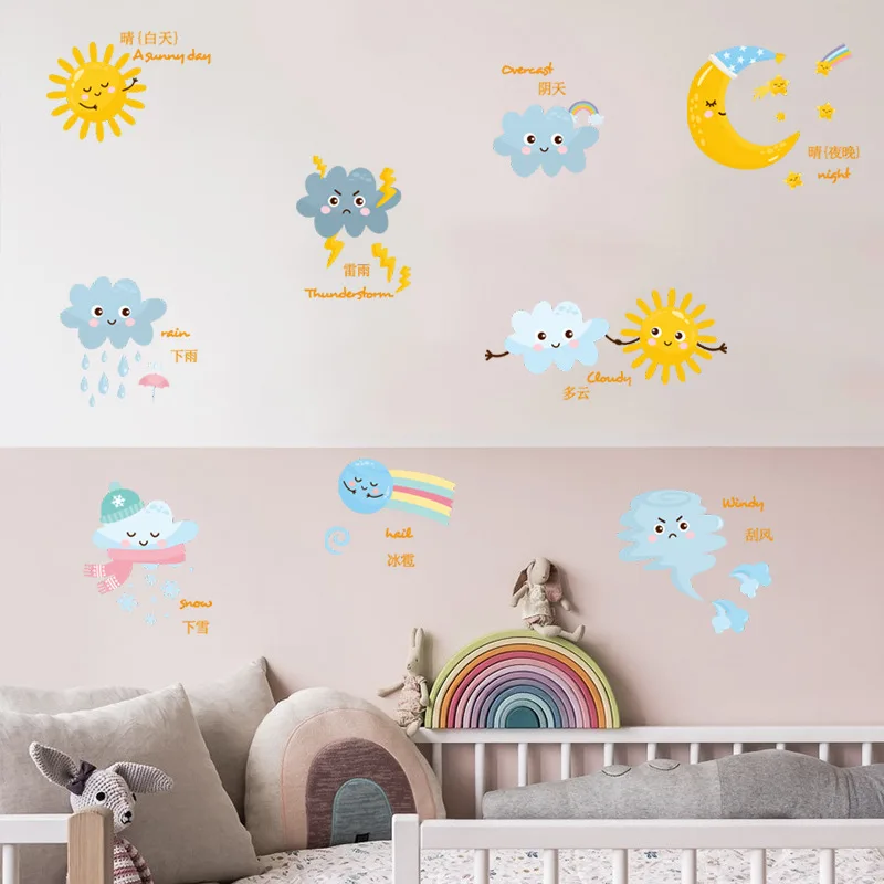 

Cartoon Weather Wall Stickers Boy Girl Kids Bedroom Decor Kindergarten Wall Aesthetic Decal Mural Child Room Decoration Stickers