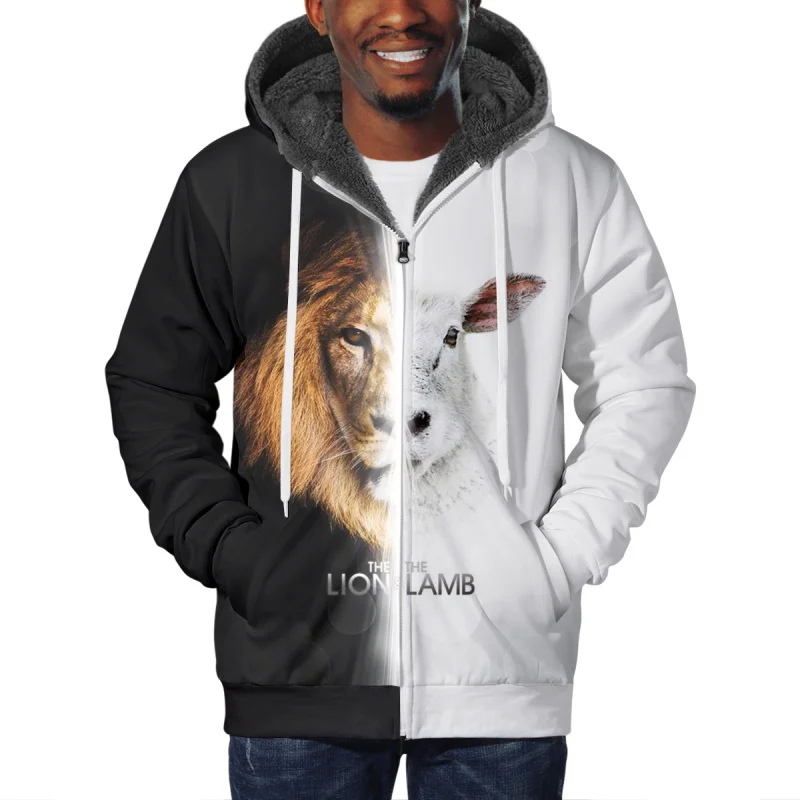 

Зимняя мужская толстовка с капюшоном Cloudstyle, флисовая толстовка на молнии с 3D принтом, уникальный пуловер с капюшоном с животными, забавное п...