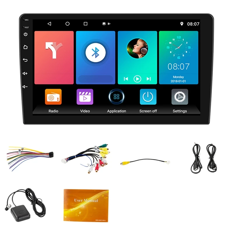 

Автомобильный мультимедийный плеер, экран 10,1 дюйма, 4 ядра, Android 9,1, 1DIN, регулируемая GPS-навигация, Wi-Fi, mp5-плеер, FM BT MirrorLink