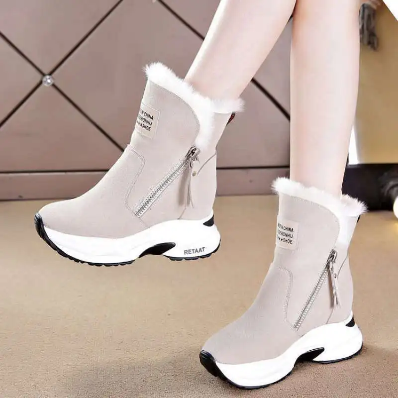 

Women Boots Winter Platform Snow Boots Thick-soled Plus Velvet Warm Mid-tube Warm Boots Thigh High Boots Botas De Mujer