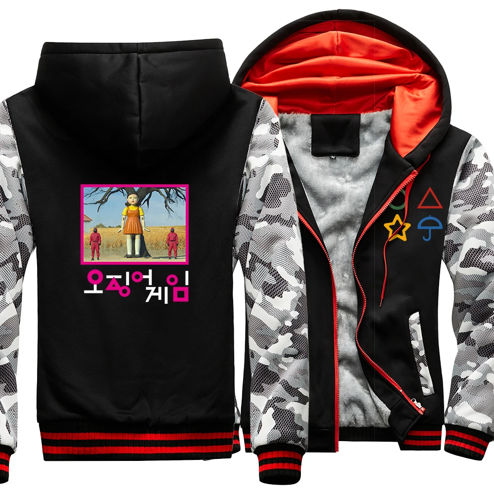 

1 2 3 Wood Man Game Squid Game Round Six Print Male Jacket Thick Fashion Tops Large Size Hoodies Vintage Warm Men'S Sweatshirts