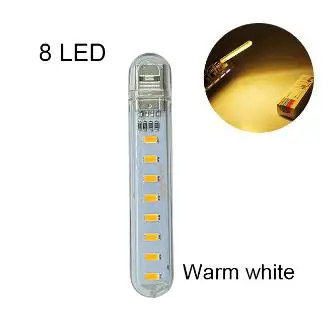 8leds warm DC 5 В Мини светодиодный Ночной светильник, портативный 10 светодиодный s 24 светодиодный s USB настольная лампа для чтения, сгибаемый удлинитель, адаптер для США, книжный светильник s - Испускаемый цвет: 8leds warm