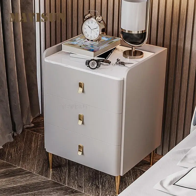 

Light Luxury Bedside Table Rock Board Modern Minimalist Storage Cabinet Nordic Small Apartment Solid Wood White Italian Cabinet