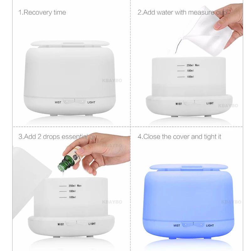 

300 ML ultrasonic air humidifier with 7 color lights aromatherapy essential oil aroma diffuser electric