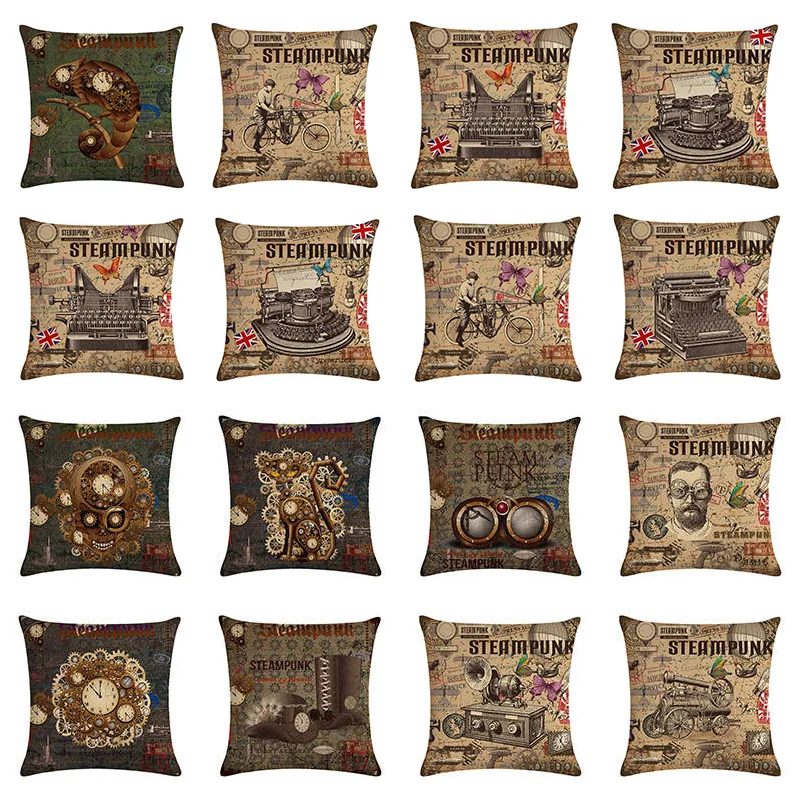 Европейская винтажная наволочка 45x45 см из хлопка и льна в стиле механических