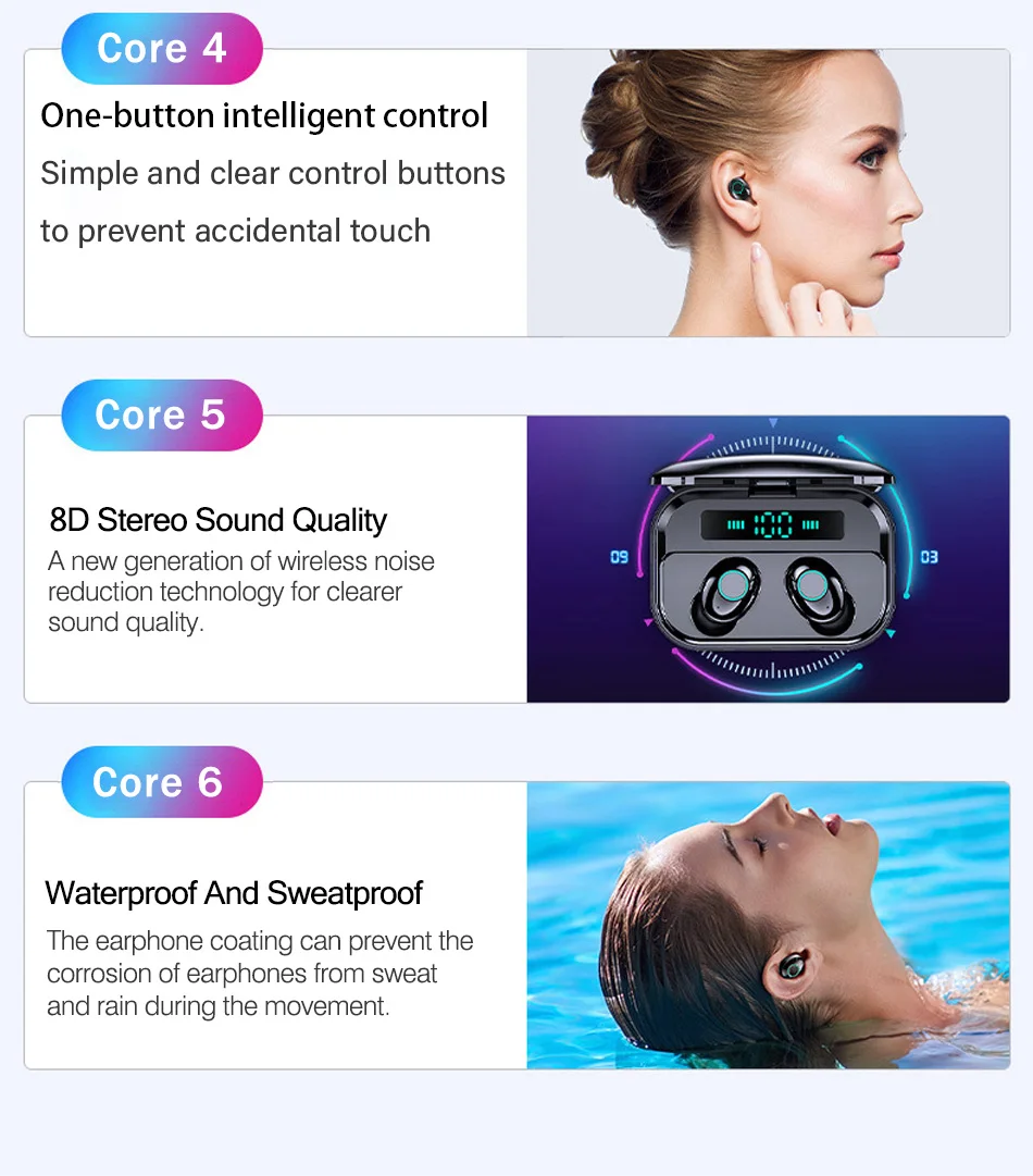 TWS беспроводные наушники HIFI гарнитура 5,0 Bluetooth наушники IPX7 водонепроницаемые с микрофоном спортивные наушники настоящие беспроводные наушники
