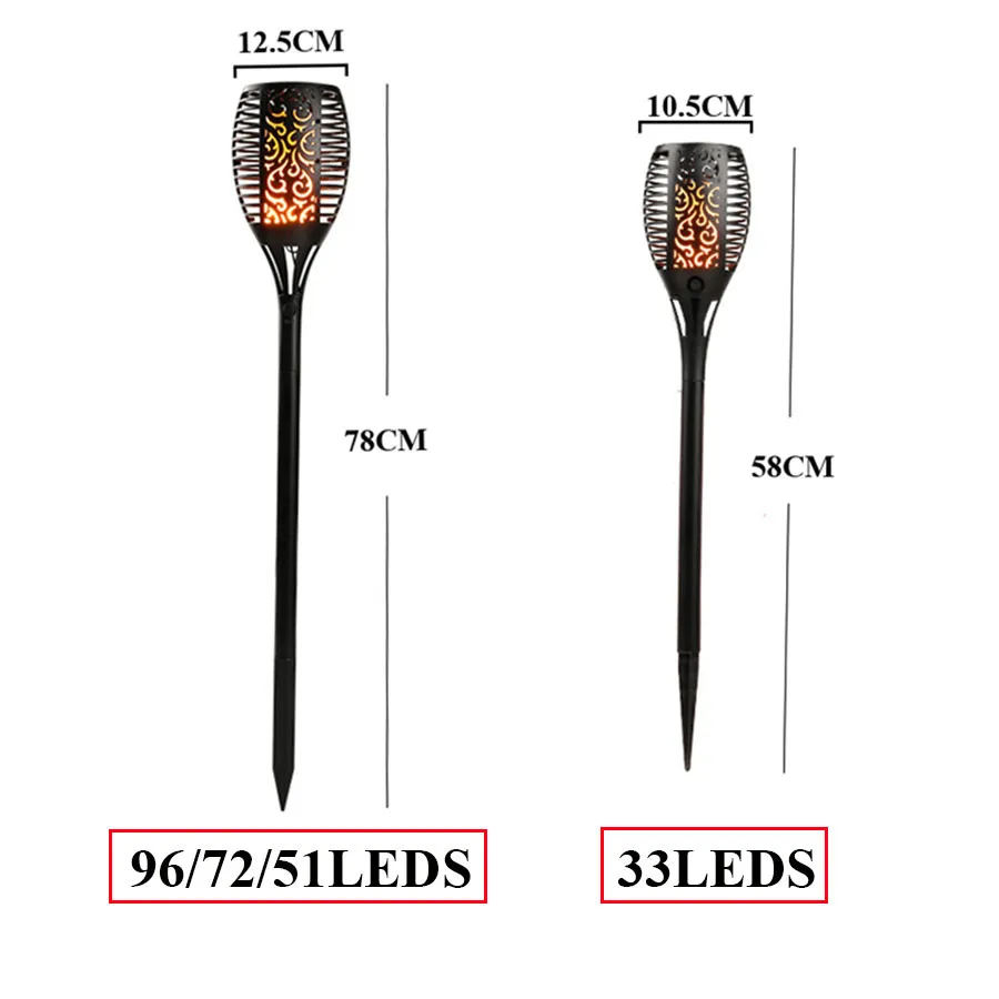 

33/51/72/96 LED Solar Torch Light Waterproof Flickering Flame Solar Lamp Dancing Flame Solar Pathway Lamp for Backyard Landscape