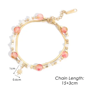 High Quality Fashion Pink and White Crystal Beads Golden Stainless Steel Flat Snake Chain Polaris Pendant Bracelet