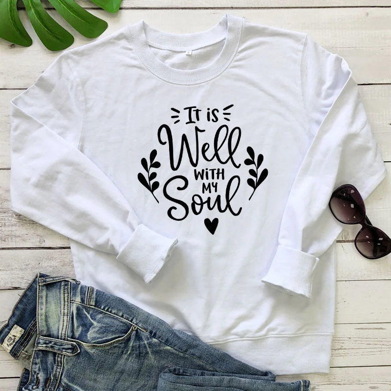 Женский свитшот с надписью It Is Well With My Soul|Женские толстовки и свитшоты| |