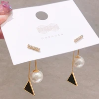s925 silver needle earrings temperament pearl earrings female geometric sweet earrings simple personality