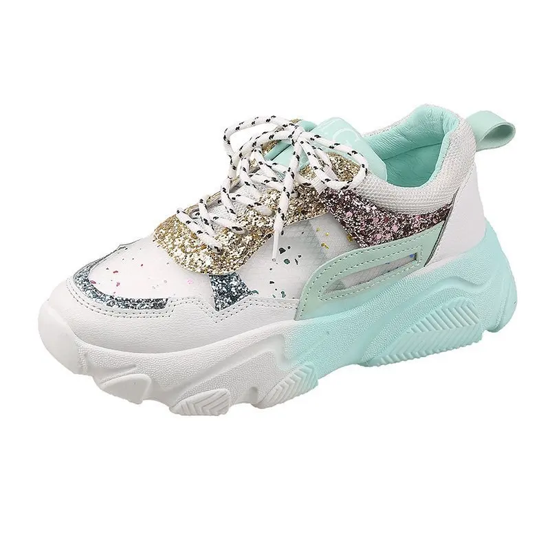 

Sneaker With Print Mesh (air Mesh) Lace-up Mixed Colors Crystal Summer Transparent Women Chunky Sneakers For New Design