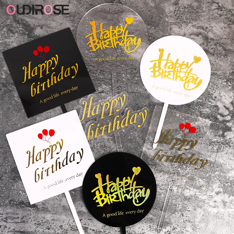 Блестящие золотые буквы Топпер для торта С Днем Рождения украшения акриловый