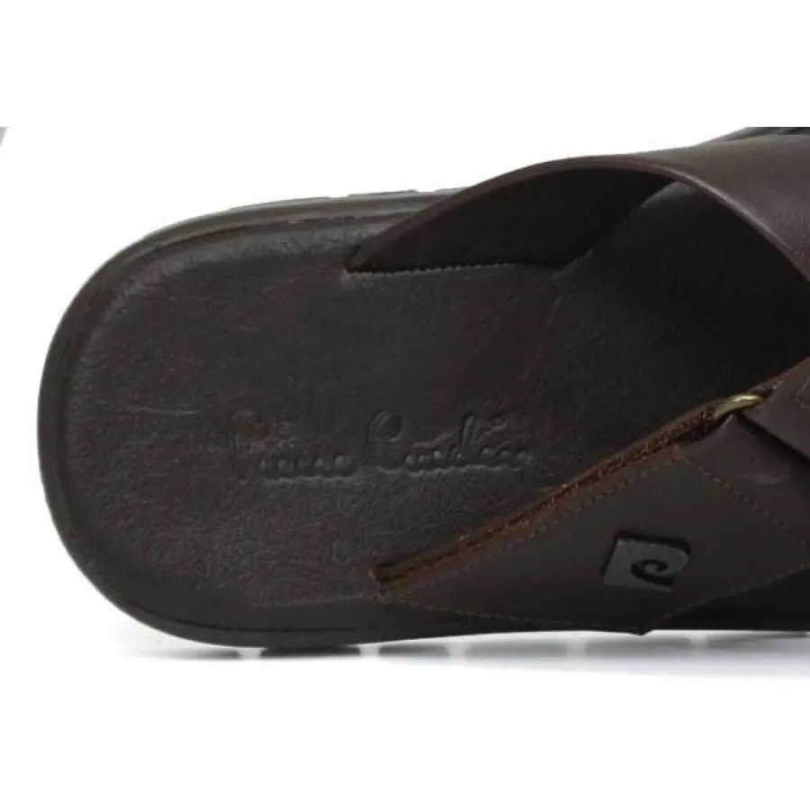 

Pierre Cardin 2104 Genuine Leather Crossed Flat Men'S Slippers Brown