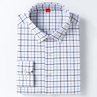 mens oxford long sleeved check plaid shirt patch chest pocket standard fit checkeredstriped printed casual button down shirts