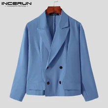 INCERUN – Blazer à revers à manches longues pour homme, tenue décontractée, Streetwear, couleur unie, manteau court de loisirs, 5XL, collection automne 2021  (3)