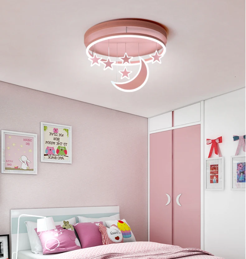 Chandelierrec, современный светодиодный потолочный светильник для детской комнаты, AC85~ 265 В, домашнее освещение, Светильники для детской спальни, потолочная лампа с Луной и звездой
